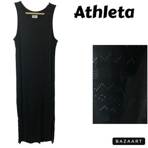 EUC ATHLETA Maxi Dress, Cut outs, Lazer cut, Geometric, Sz M, Stretch, Neutral​